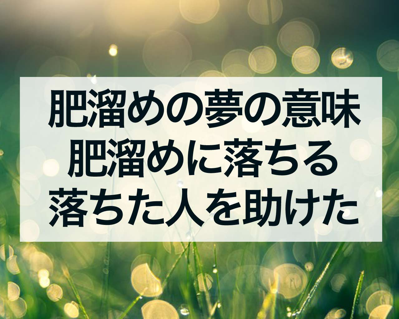 肥溜めの夢の意味、肥溜めに落ちる、落ちた人を助けた夢の意味と占い