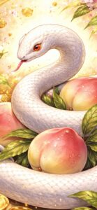 桃と白い蛇で金運が上がる待ち受け画像