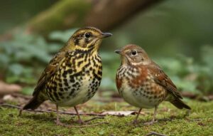 ツグミ（鶫）は、スズメ目のツグミ類に属する鳥で、日本では秋から春にかけて渡って来て越冬する冬鳥として知られています。全長はおよそ24cmほどで、背中は褐色、腹側は白っぽく黒い斑点が入り、地面を数歩進んでは止まる…という独特の動きが印象に残ります。